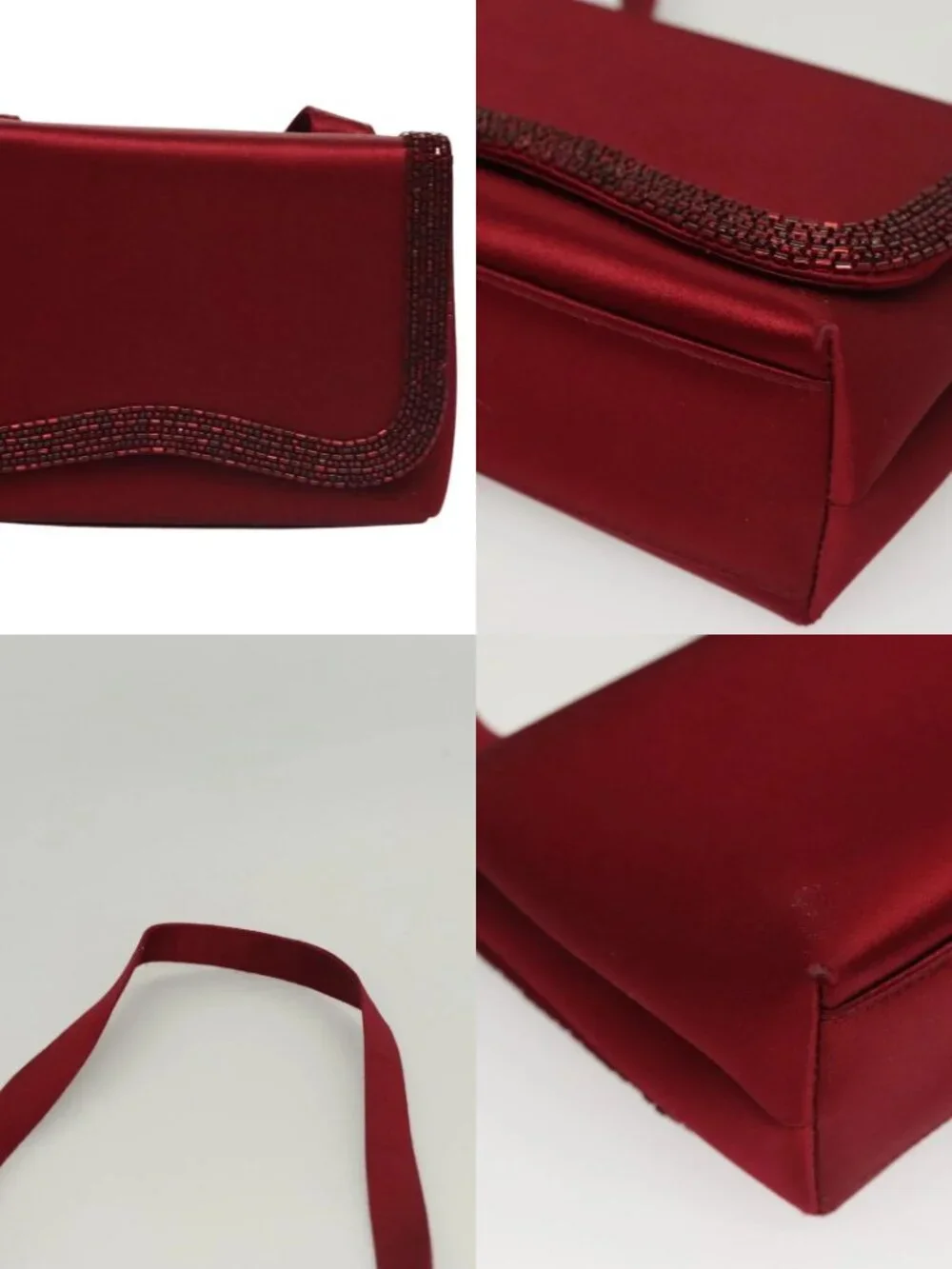 CHANEL Shoulder Bag Satin Red CC Auth bs24300